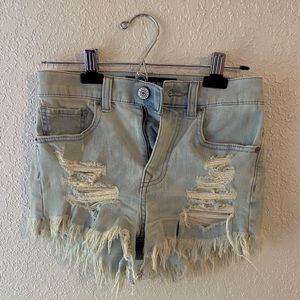 Express high waisted distress jean shorts